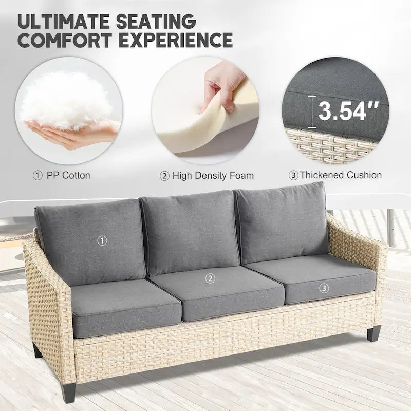 HOOOWOOO 8-piece Wicker Patio Furniture Conversation Set with Fire Pit Table