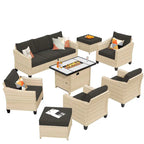 HOOOWOOO 8-piece Wicker Patio Furniture Conversation Set with Fire Pit Table