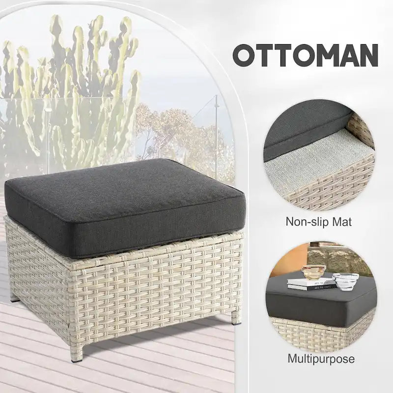 HOOOWOOO 8-piece Wicker Patio Furniture Conversation Set with Fire Pit Table