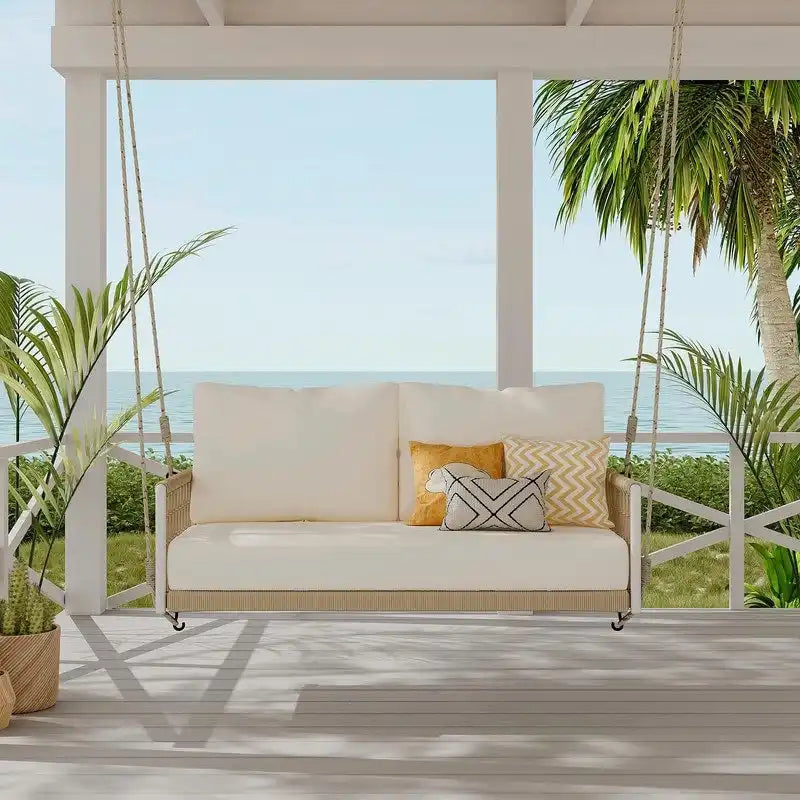 Outdoor Woven Rope Swing Sofa with Soft Cushions