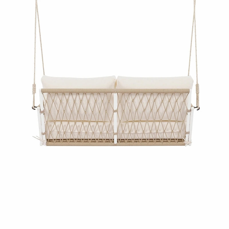 Outdoor Woven Rope Swing Sofa with Soft Cushions