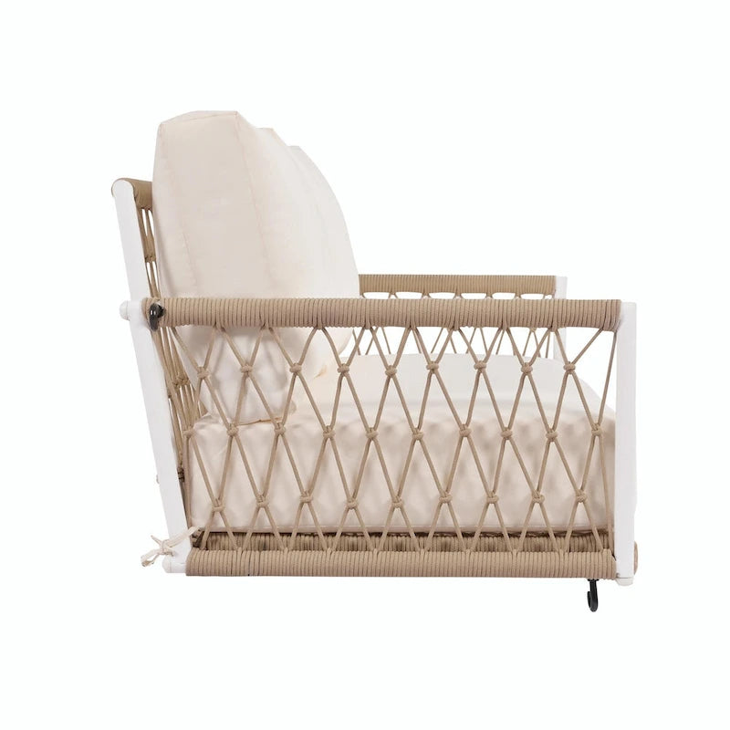 Outdoor Woven Rope Swing Sofa with Soft Cushions