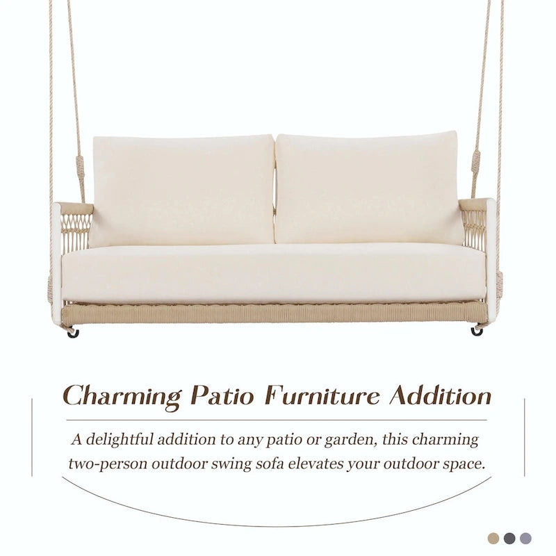 Outdoor Woven Rope Swing Sofa with Soft Cushions