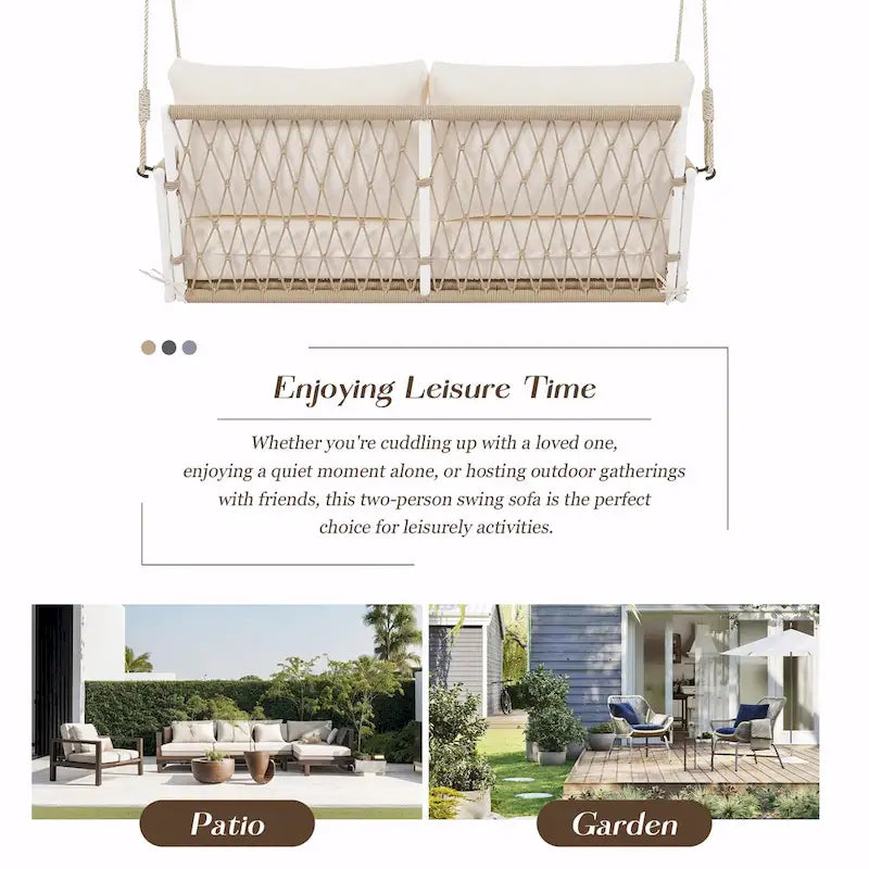 Outdoor Woven Rope Swing Sofa with Soft Cushions