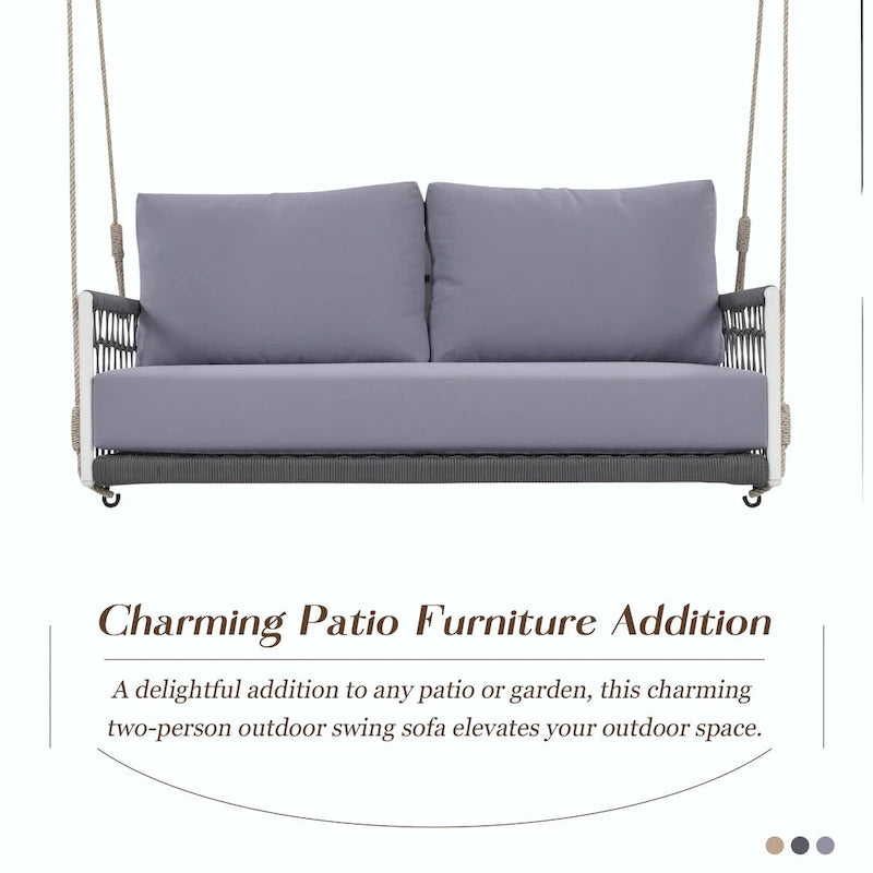 Outdoor Woven Rope Swing Sofa with Soft Cushions