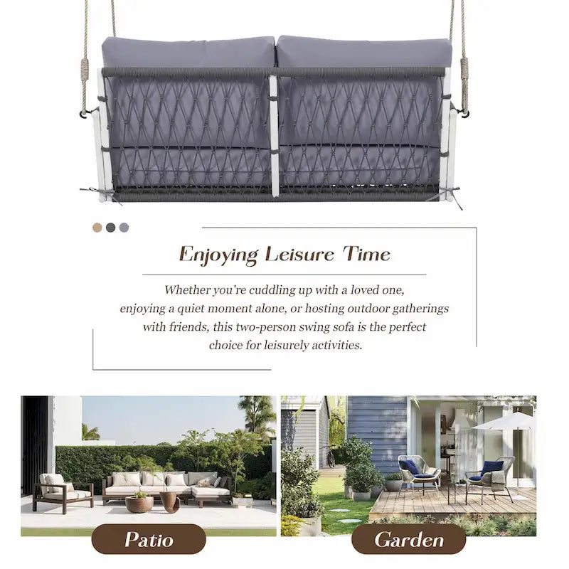 Outdoor Woven Rope Swing Sofa with Soft Cushions