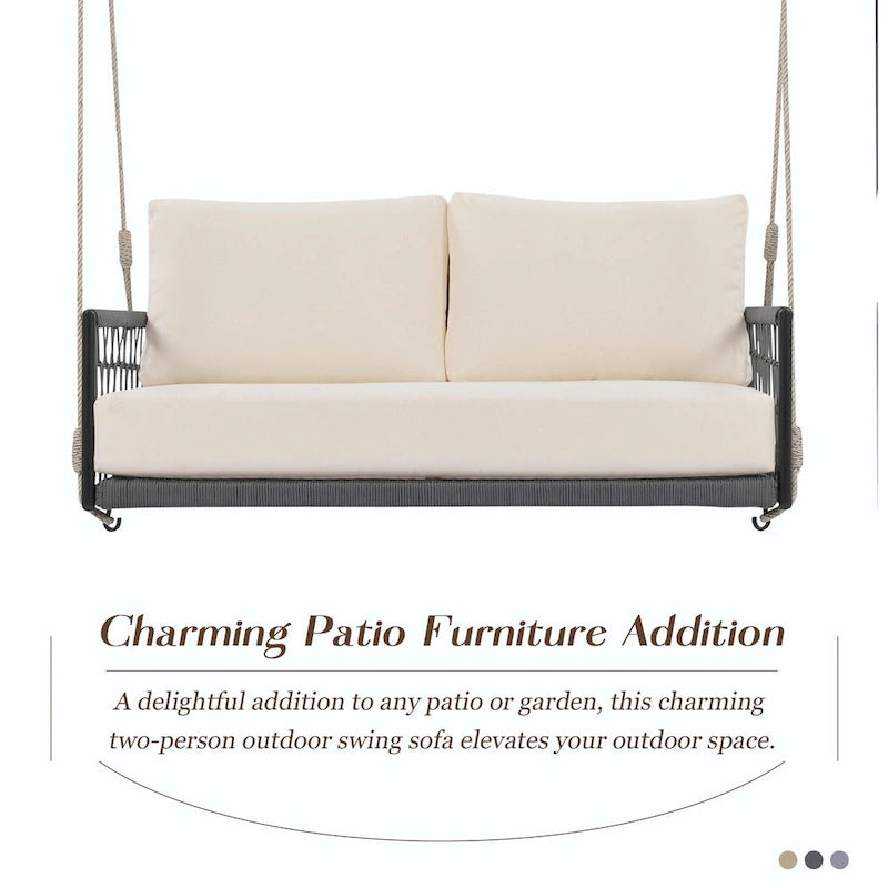 Outdoor Woven Rope Swing Sofa with Soft Cushions