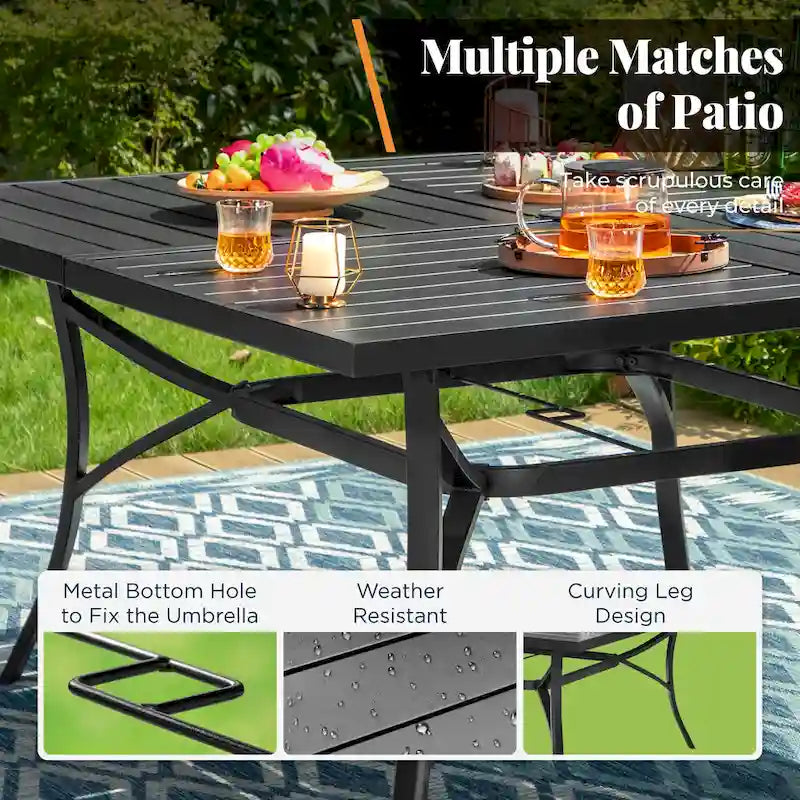 9 Pieces Patio Dining Set, 60 Inch Square Metal Table and Sling Dining Chairs Seats Up to 8