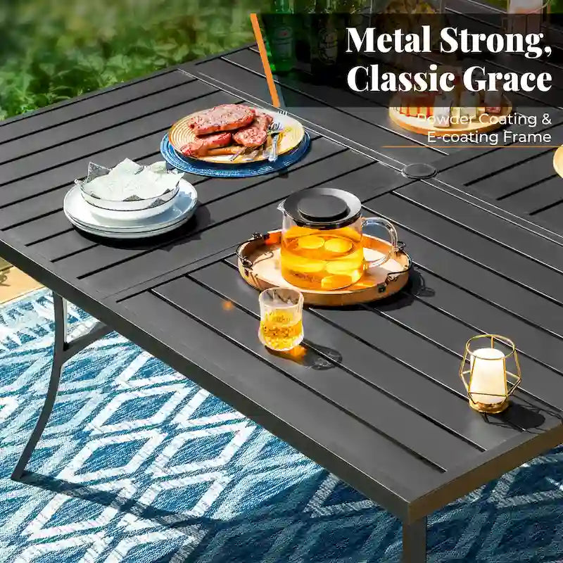 9 Pieces Patio Dining Set, 60 Inch Square Metal Table and Sling Dining Chairs Seats Up to 8