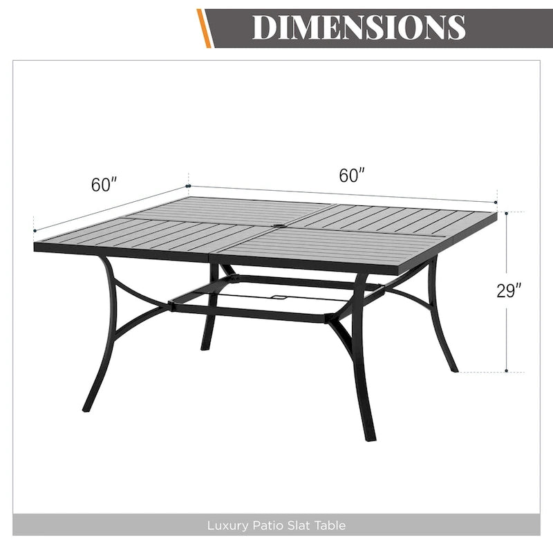 9 Pieces Patio Dining Set, 60 Inch Square Metal Table and Sling Dining Chairs Seats Up to 8