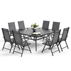 9 Pieces Patio Dining Set, 60 Inch Square Metal Table and Sling Dining Chairs Seats Up to 8