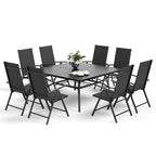 9 Pieces Patio Dining Set, 60 Inch Square Metal Table and Sling Dining Chairs Seats Up to 8