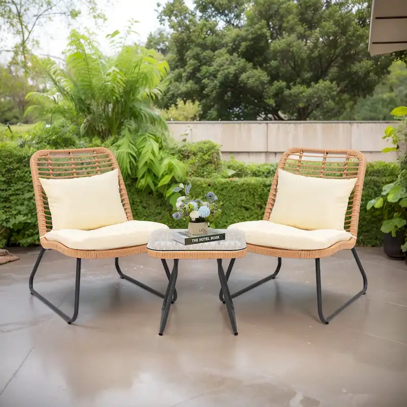 Patio Furniture Sets Rattan Wicker Outdoor Bistro Sets with Cushions (Set of 3) - 23.23L x 29.53W x 32.28H