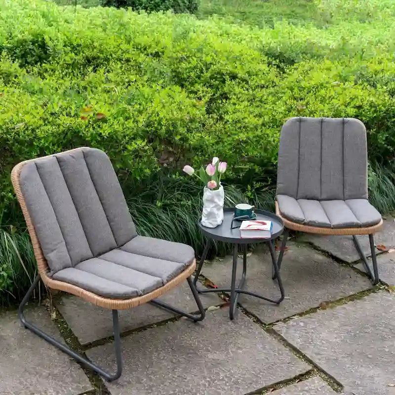 Patio Furniture Sets Rattan Wicker Outdoor Bistro Sets with Cushions (Set of 3) - 23.23L x 29.53W x 32.28H