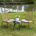 Patio Furniture Sets Rattan Wicker Outdoor Bistro Sets with Cushions (Set of 3) - 23.23L x 29.53W x 32.28H