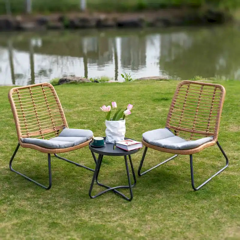 Patio Furniture Sets Rattan Wicker Outdoor Bistro Sets with Cushions (Set of 3) - 23.23L x 29.53W x 32.28H