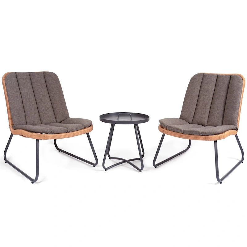 Patio Furniture Sets Rattan Wicker Outdoor Bistro Sets with Cushions (Set of 3) - 23.23L x 29.53W x 32.28H