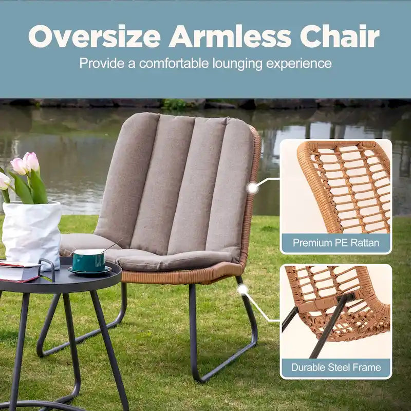 Patio Furniture Sets Rattan Wicker Outdoor Bistro Sets with Cushions (Set of 3) - 23.23L x 29.53W x 32.28H