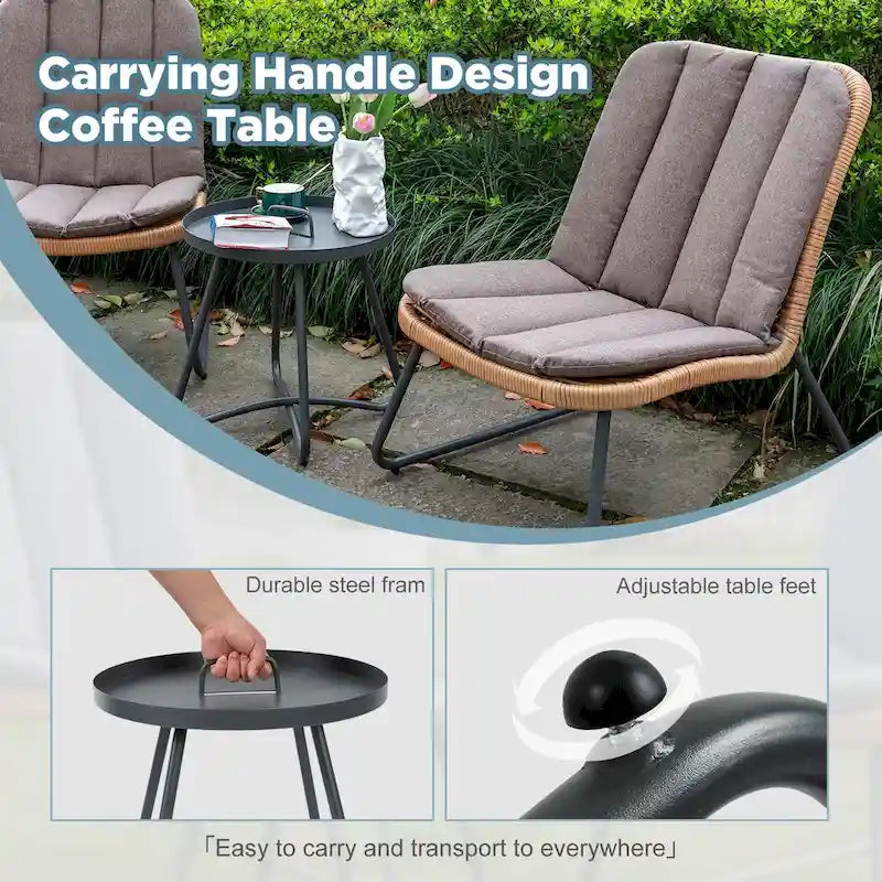 Patio Furniture Sets Rattan Wicker Outdoor Bistro Sets with Cushions (Set of 3) - 23.23L x 29.53W x 32.28H