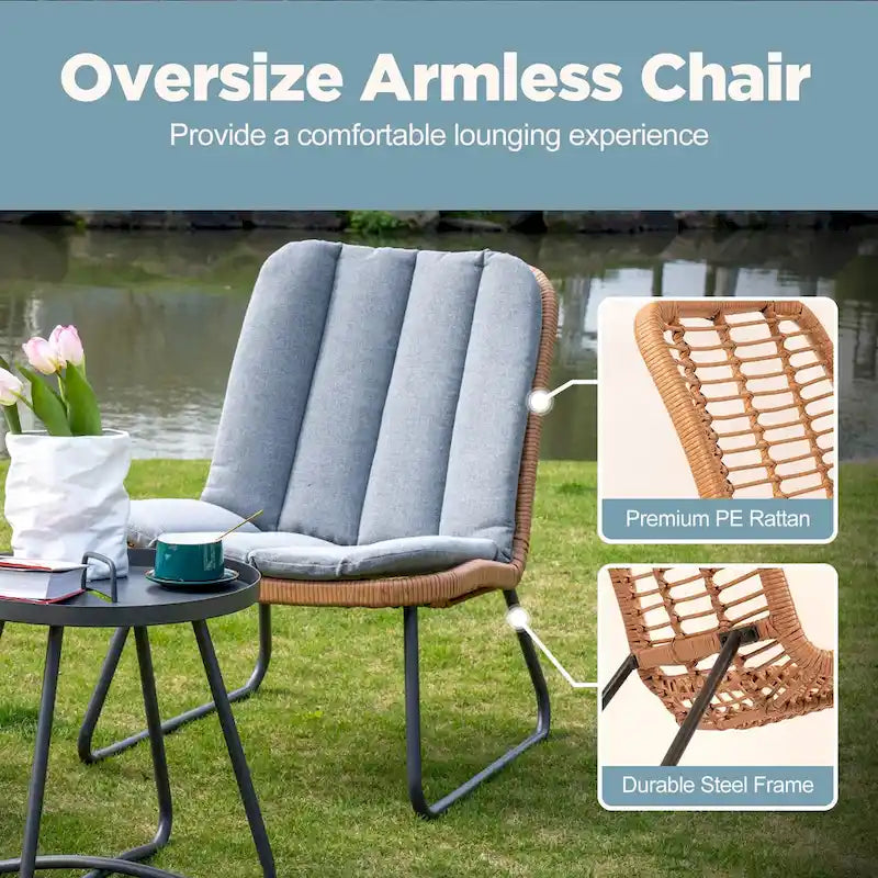 Patio Furniture Sets Rattan Wicker Outdoor Bistro Sets with Cushions (Set of 3) - 23.23L x 29.53W x 32.28H