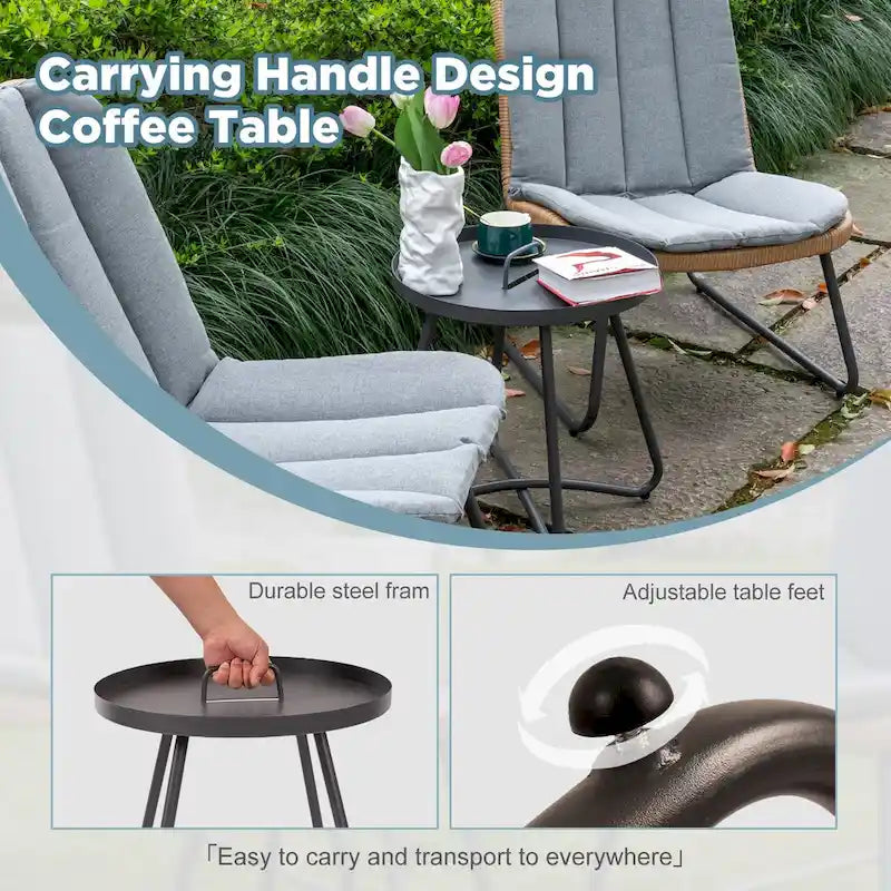 Patio Furniture Sets Rattan Wicker Outdoor Bistro Sets with Cushions (Set of 3) - 23.23L x 29.53W x 32.28H