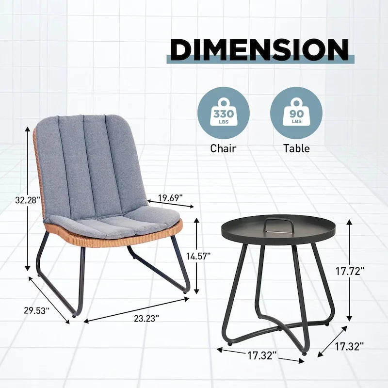 Patio Furniture Sets Rattan Wicker Outdoor Bistro Sets with Cushions (Set of 3) - 23.23L x 29.53W x 32.28H