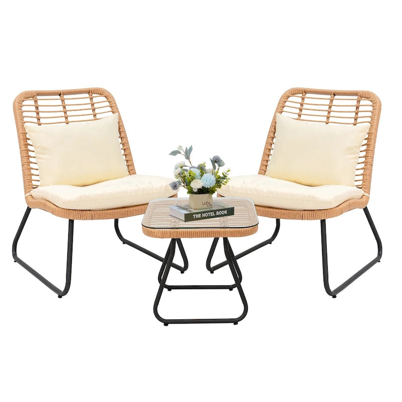 Patio Furniture Sets Rattan Wicker Outdoor Bistro Sets with Cushions (Set of 3) - 23.23L x 29.53W x 32.28H