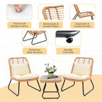 Patio Furniture Sets Rattan Wicker Outdoor Bistro Sets with Cushions (Set of 3) - 23.23L x 29.53W x 32.28H