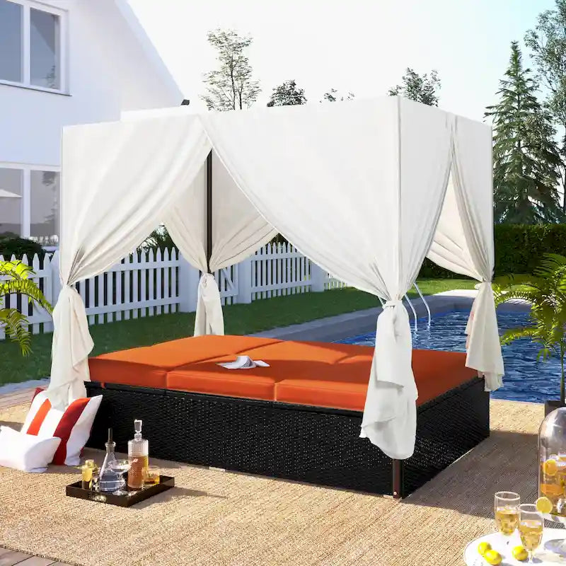Outdoor Patio Wicker Sunbed Daybed with Cushions