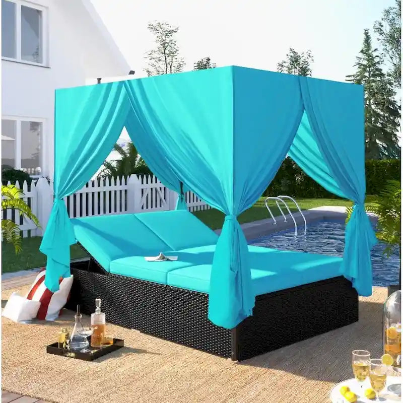 Outdoor Patio Wicker Sunbed Daybed with Cushions