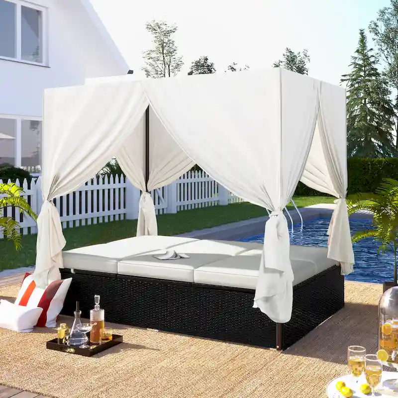 Outdoor Patio Wicker Sunbed Daybed with Cushions
