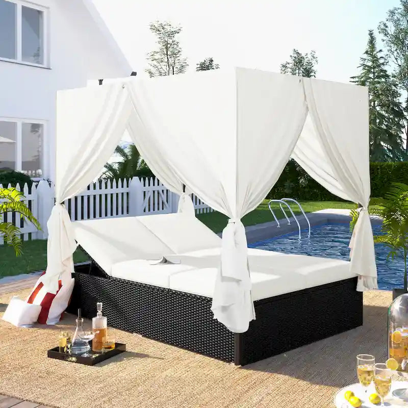 Outdoor Patio Wicker Sunbed Daybed with Cushions