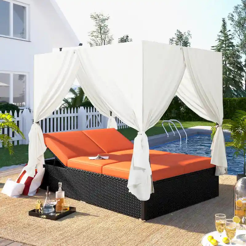Outdoor Patio Wicker Sunbed Daybed with Cushions
