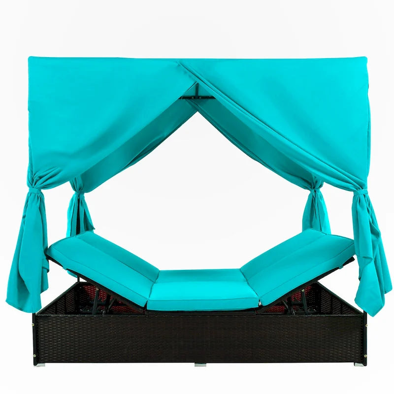 Outdoor Patio Wicker Sunbed Daybed with Cushions