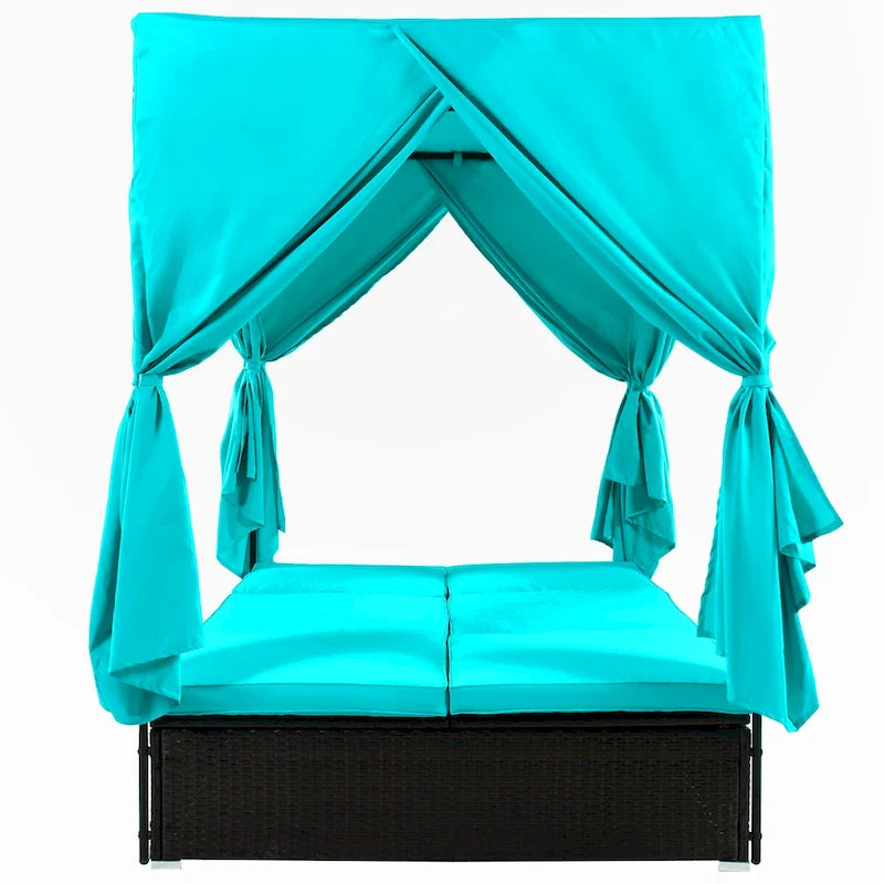 Outdoor Patio Wicker Sunbed Daybed with Cushions