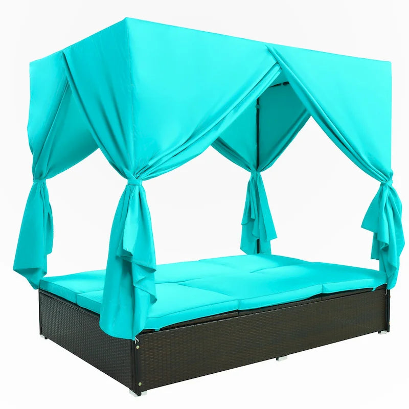 Outdoor Patio Wicker Sunbed Daybed with Cushions