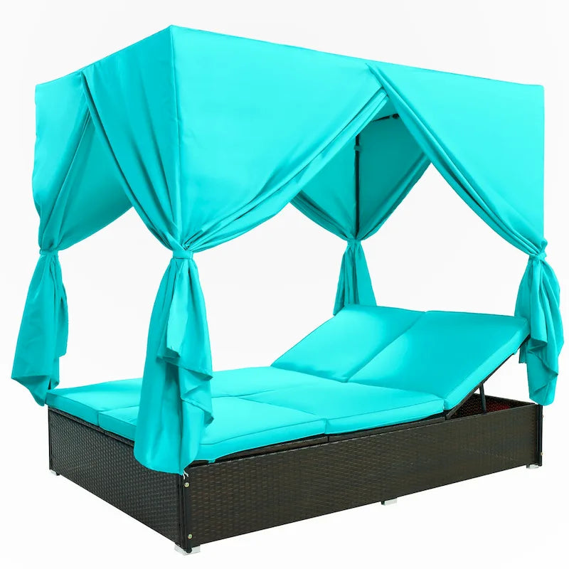Outdoor Patio Wicker Sunbed Daybed with Cushions