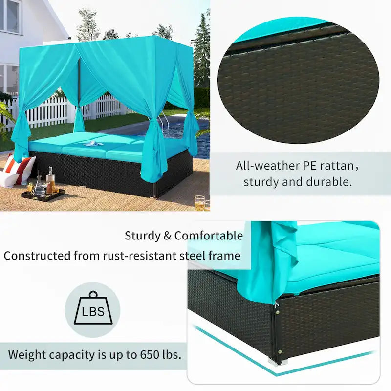 Outdoor Patio Wicker Sunbed Daybed with Cushions