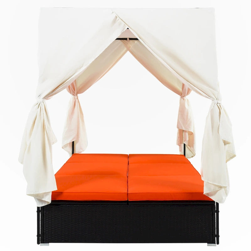 Outdoor Patio Wicker Sunbed Daybed with Cushions