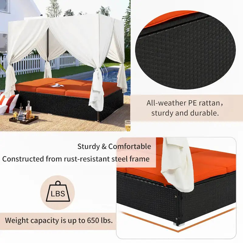 Outdoor Patio Wicker Sunbed Daybed with Cushions