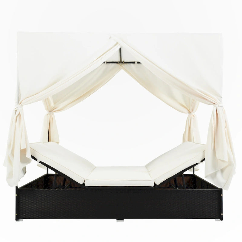 Outdoor Patio Wicker Sunbed Daybed with Cushions