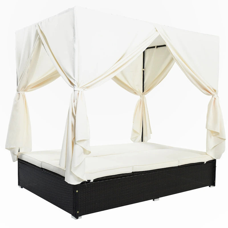 Outdoor Patio Wicker Sunbed Daybed with Cushions