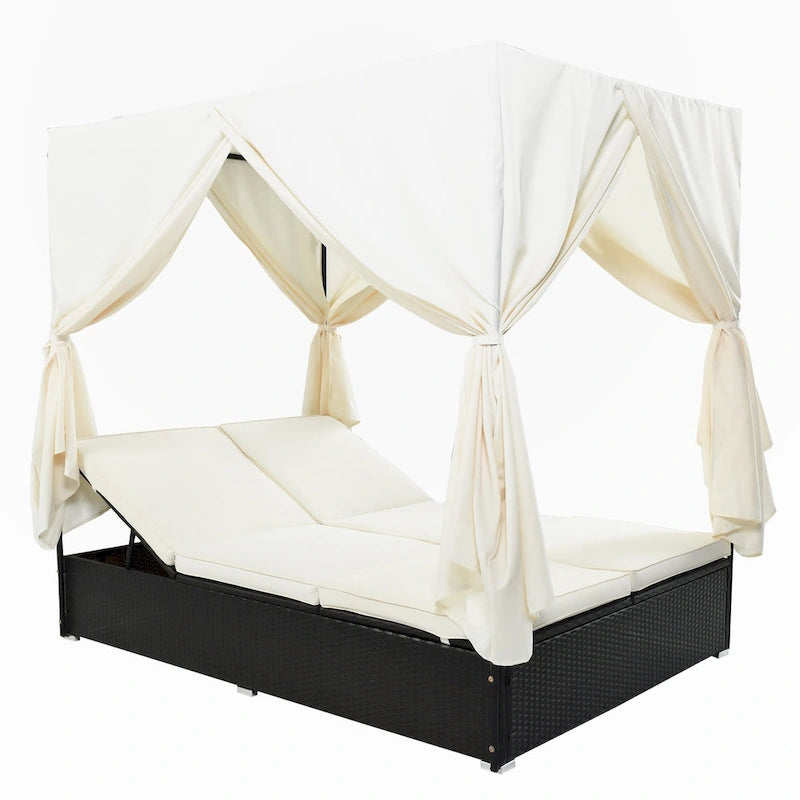 Outdoor Patio Wicker Sunbed Daybed with Cushions