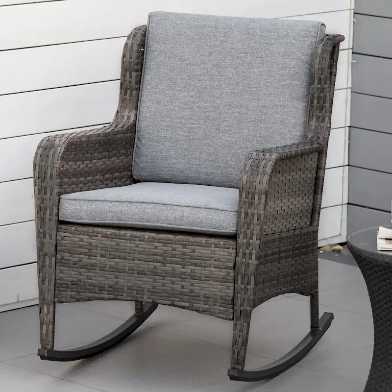 Outsunny Patio Wicker Rocking Chair, Outdoor PE Rattan Swing Chair w/ Soft Cushions, Classic Style for Garden, Patio, Lawn