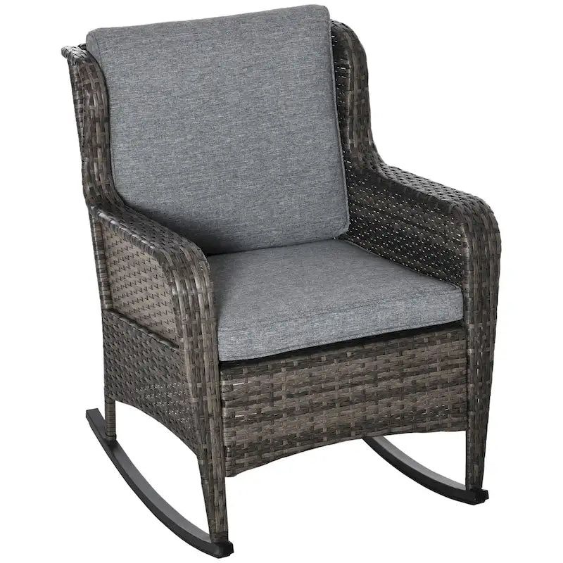 Outsunny Patio Wicker Rocking Chair, Outdoor PE Rattan Swing Chair w/ Soft Cushions, Classic Style for Garden, Patio, Lawn