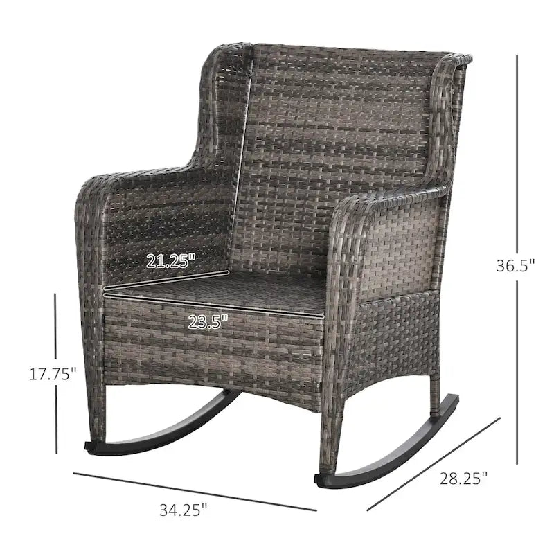 Outsunny Patio Wicker Rocking Chair, Outdoor PE Rattan Swing Chair w/ Soft Cushions, Classic Style for Garden, Patio, Lawn