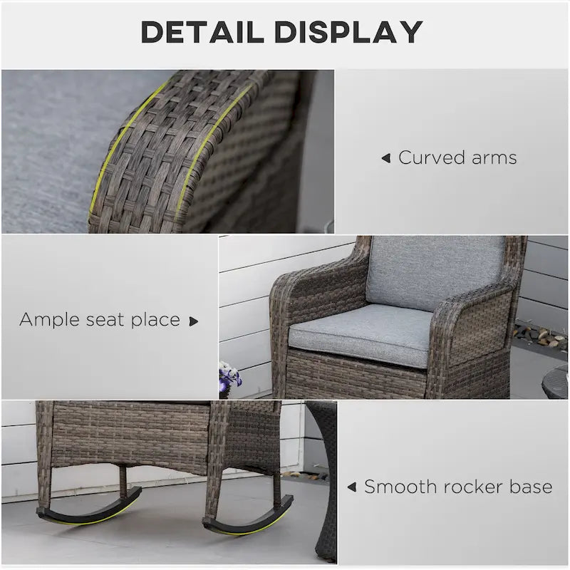 Outsunny Patio Wicker Rocking Chair, Outdoor PE Rattan Swing Chair w/ Soft Cushions, Classic Style for Garden, Patio, Lawn