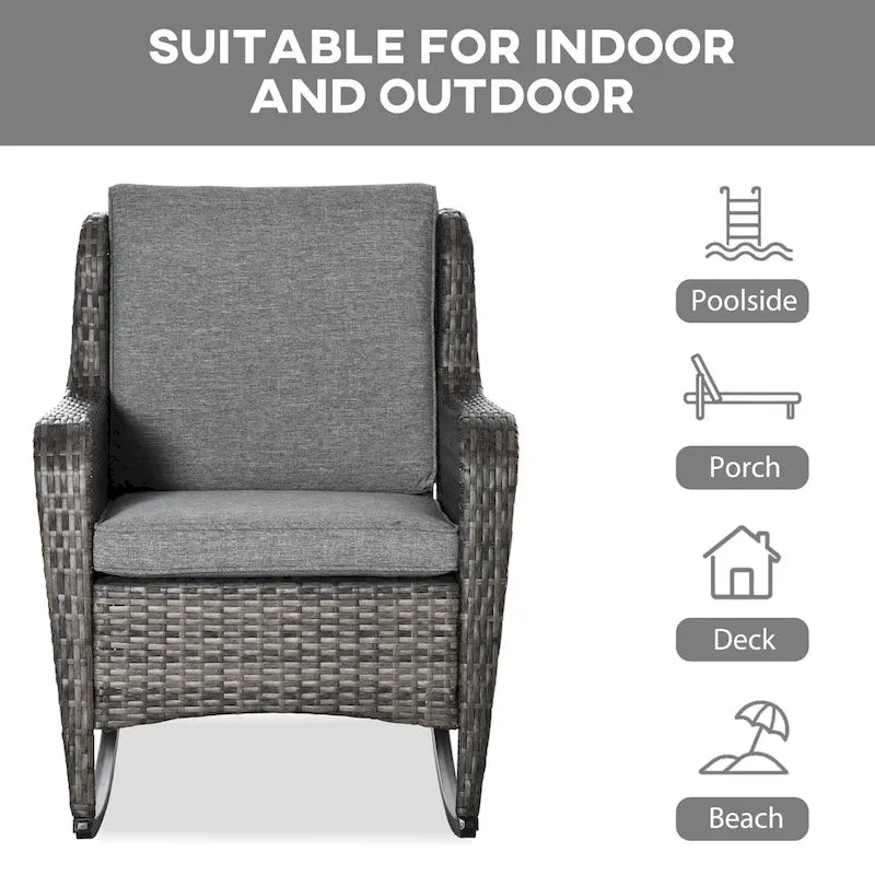Outsunny Patio Wicker Rocking Chair, Outdoor PE Rattan Swing Chair w/ Soft Cushions, Classic Style for Garden, Patio, Lawn