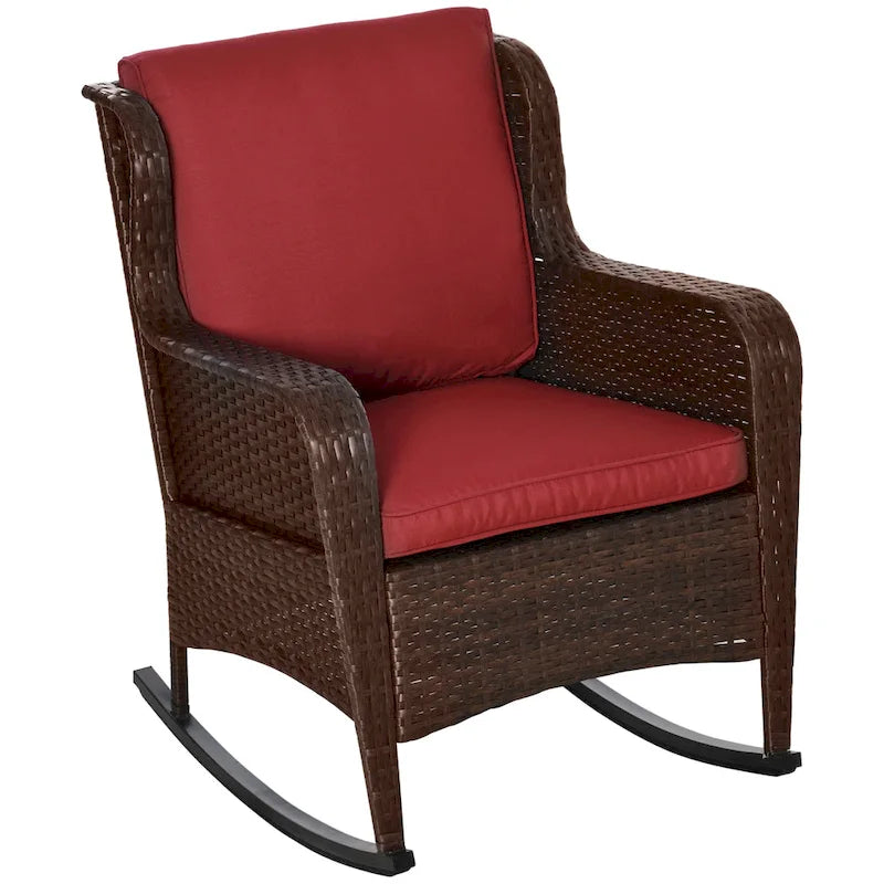 Outsunny Patio Wicker Rocking Chair, Outdoor PE Rattan Swing Chair w/ Soft Cushions, Classic Style for Garden, Patio, Lawn