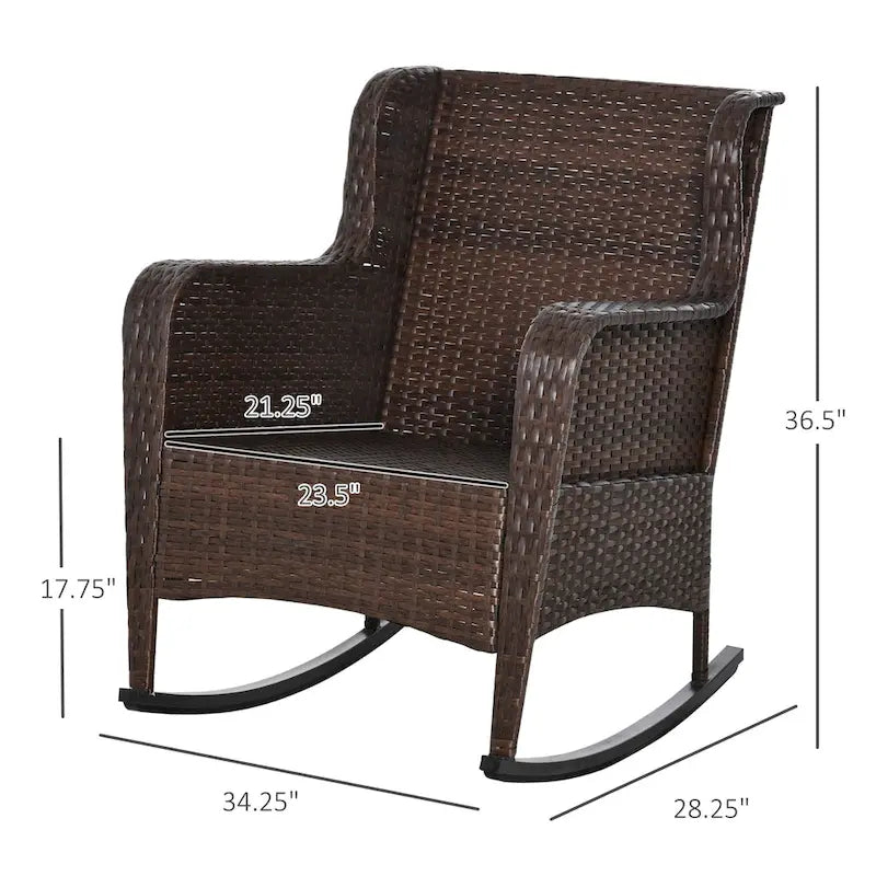 Outsunny Patio Wicker Rocking Chair, Outdoor PE Rattan Swing Chair w/ Soft Cushions, Classic Style for Garden, Patio, Lawn